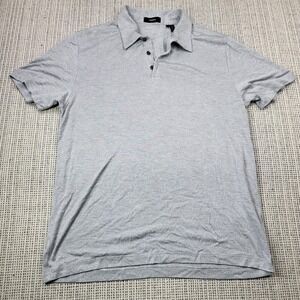Theory Polo Shirt Mens Medium Gray Solid Jersey Knit Short Sleeve Casual Soft